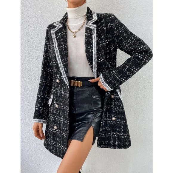 Black Preppy Womens Double Breasted Blazer - Picture 4 of 11